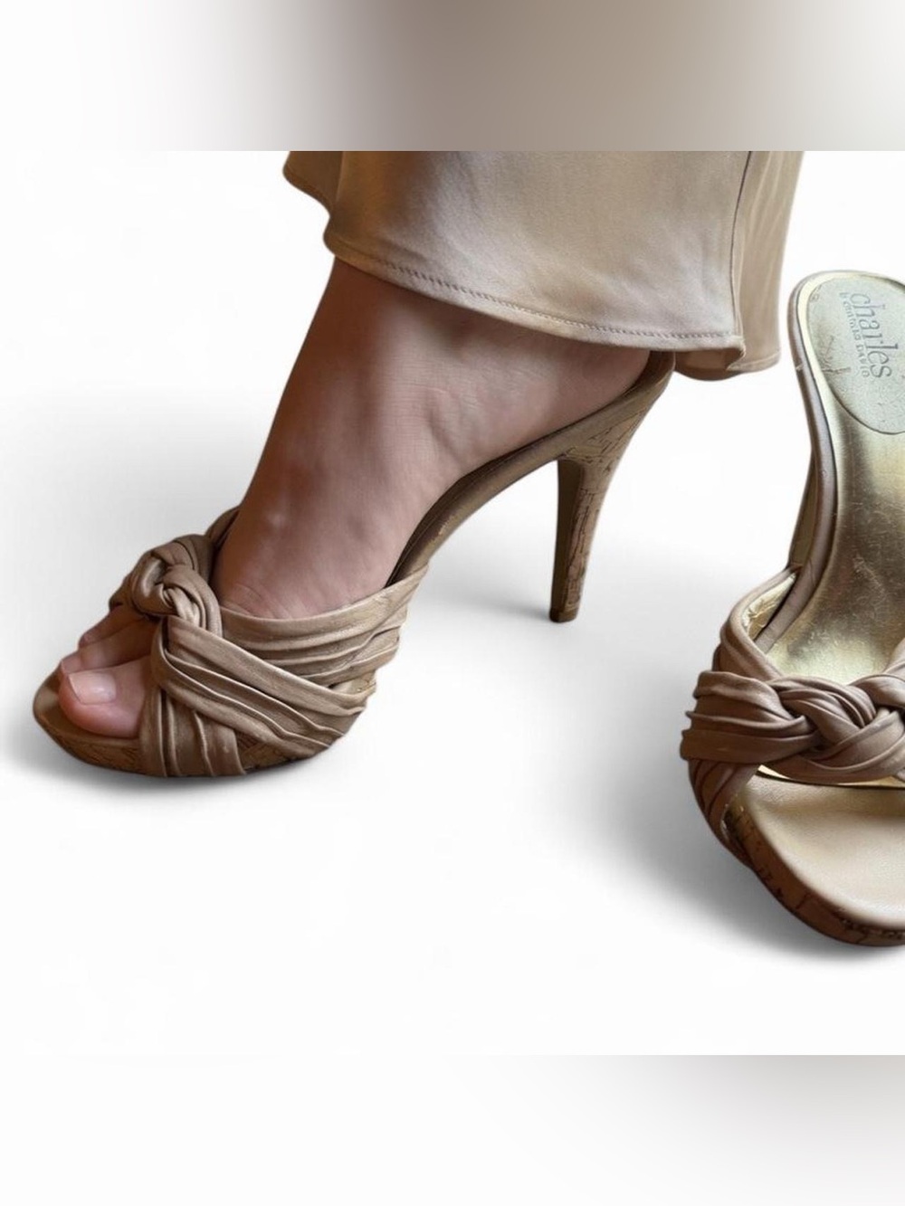 Charles by Charles David Nude Leather mule slide heels size 7
